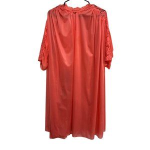 Vintage Vanity Fair Coral Nylon Lace Trim Short Sleeve Nightgown Size 32